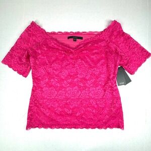 GUESS Los Angeles Womens XL Jealous Pink Lace Off Shoulder‎ Top Blouse NWT